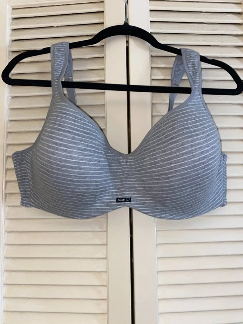 Nautica Intimates, 42D, Gray & White Striped Bra